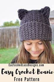 Cat Ear Beanie The Binx Kitty Hat Free Pattern Cactus Lace Designs Cat Eared Beanie Crochet Beanie Pattern Crochet Hat Pattern