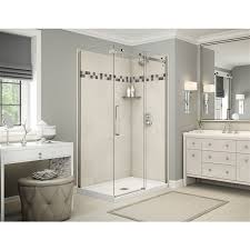 Center drain shower kit in white, mistelite glass, chrome mediterranean iii sliding shower enclosure provides a modern solution to maximize space with a corner installation and center opening design. Maax Utile Corner Shower Kit With Left Drain 48 In X 32 In X 84 In Stone Sahara Brushed Nickel 5 Piece Rona