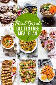 This Plant Based Gluten Free Meal Plan Includes Plant Based Recipes For Breakfast Lunches D Vegan Meal Plans Gluten Free Meal Plan Plant Based Diet Meal Plan