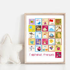 Apprenez toutes les lettres de l'alphabet français avec des exemples. French Illustrated Alphabet Nursery Wall Art Canvas Painting Education Poster L Alphabet Francais Prints Kids Room Wall Decor Painting Calligraphy Aliexpress
