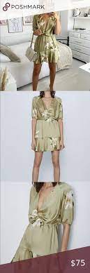 zara floral mini print dress with knot green nwt printed mini dress dress with knot flower print dress