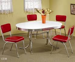 Red Diner Table 50 S Style Chrome Retro Dining Table Set W Red Chairs Ebay Oval Table Dining Retro Dining Table Retro Kitchen Tables