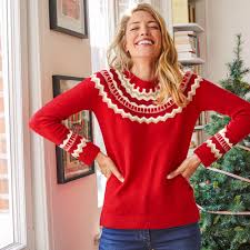 Motifs jacquard coeurs devant et au dos. Pull Motif Jacquard Maille Brillante Blancheporte