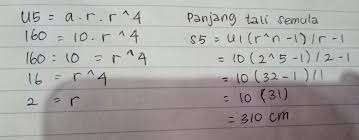 Seutas tali dibagi menjadi 5 bagian dengan panjang membentuk suatu barisan geometri. Seutas Tali Dipotong Menjadi 5 Bagian Menurut Deret Geometri Jika Panjang Tali Terpendek 10 M Dan Brainly Co Id