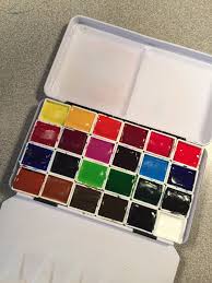 My Lovely New Palette I Reconfigured My Sennelier Small Pan With 24 Half Pans Held In Place With Sticky Acrylic Paint Set Travel Art Kit Watercolor Supplies