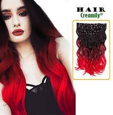 Bella thorne dyed her hair in red and green color. Creamily 20 Clip In Hair Extension Natural Black To Dark Red To Bright Red Ombre Dip Dye Color Buy Online In Andorra At Andorra Desertcart Com Productid 35914592