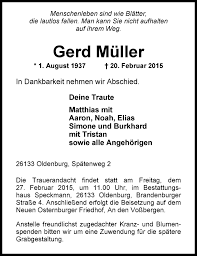 Wolfgang schäuble (* 18.september 1942 in freiburg im breisgau) ist ein deutscher politiker und seit 2017 präsident des deutschen bundestages. Traueranzeigen Von Gerd Muller Nordwest Trauer De