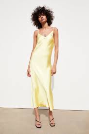 Zara Satin Dress Yellow Satin Dress Satin Dresses Satin Slip Dress