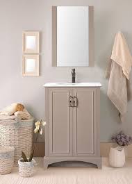 Sheffield Home Madison 24 In W X 19 In D Single Bath Vanity In Khaki With Engineered Stone Vanity Top With White Basin And Mirror Ev428t The Home Depot Transitional Bathroom