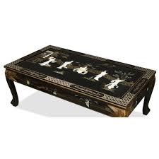 Black Lacquer Mother Of Pearl Figurine Coffee Table Asian Furniture Asian Decor Oriental Furniture