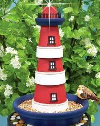 Lighthouse Bird Feeder Using Red White Blue Paint A Recycled Clay Pots Love This Selber Machen Garten Leuchturm Basteln Leuchtturm Basteln