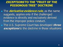 The term fruit of the poisoned tree doctrine is derived from the fact that id the tree or initial evidence is poisoned or illegal then all the fruit or other evidence it bares is also illegal and inadmissible. Definition Of Fruit Of The Poisonous Tree Doctrine Definitoin