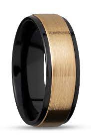 Black And Gold Wedding Rings For Men Modern And Sleek Made With Zirconium And White Gold Customize Black Wedding Rings Mens Wedding Rings Black Gold Wedding