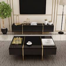Rectangular Coffee Table White Black Coffee Table With Drawers Table With Storage Gold Metal In 2020 Center Table Living Room Black And Gold Living Room Centre Table Living Room