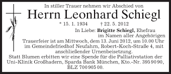 Öffnungszeiten mehr zeit für beratung: Traueranzeigen Von Leonhard Schiegl Trauer Merkur De