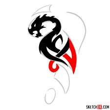Draw a framed shape of a horsed head down to the neck like you see here. How To Draw Tribal Dragon Tattoo Sketchok Easy Drawing Guides