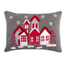 Pack Of 2 Grey And Red Winter Village Rectangular Throw Pillow 18 In 2020 Throw Pillows Christmas Cushions To Make Red Christmas Decor