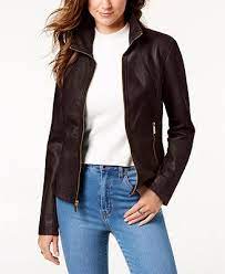Kenneth Cole Faux Leather Jacket Women Coats Macy S Leather Jacket Faux Leather Jackets Casual Street Style