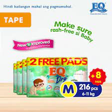 Eq Dry Medium 6 11 Kg 54 Pcs X 4 Packs 216 Pcs Tape Diapers Lazada Ph