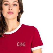 LEE RINGER TEE SS DAMSKI T-SHIRT KOSZULKA Z KRÓTKIM RĘKAWEM LOGO FADED RED  L44UFELE 112110017 L44UFELE 112110017