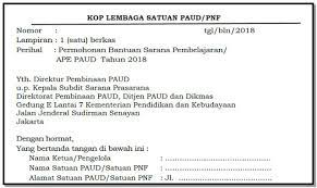 Contoh Surat Permohonan Bantuan Sarana Pembelajaran Ape Paud Tahun 2018 Format File