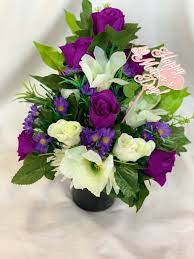 Artificial flowers and plants are the easiest way to change the appearance of your home or work area. Artificial Silk Flower Grave Pot Arrangement Flat Back Rose Lily Purple Daisy Ebay