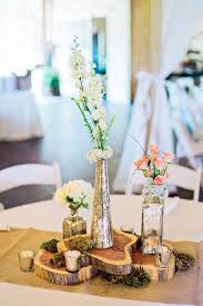 Diy wood slab and mason jar centerpieces. Wood Slab Centerpieces