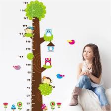 Us 7 18 15 Off Owl Monkey Butterfly Flower Tree Growth Chart Wall Art Home Decorations Animals Stickers Cartoon Childrens Decals Cd003 4 0 In Wall