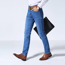 Classic Style Business Casual Stretch Slim Denim Pants Light Blue Black Jeans Befashionova In 2020 Skinny Jeans Men Light Jeans Denim Jeans Fashion
