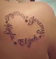 Kids Names Back Shoulder Tattoo Shaped In A Heart This Is It This Is The One I Want Name Tattoos For Moms Heart Tattoos With Names Mom Tattoo Designs