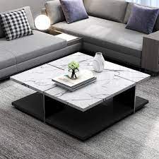 Furinno rectangle coffee table with bins. White Square Coffee Table Faux Marble Accent Table With Storage Stainless Steel Coffee Tables Living Room Furniture Furniture