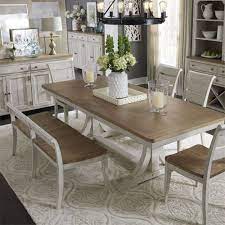 Farmhouse Reimagined Antique White 6 Piece Trestle Set Chestnut Rectangle 5 Brown Liberty Dining Room Sets Farmhouse Dining Round Dining Room