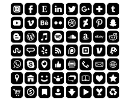 Square Social Media Icons Set Png Svg Vector Transparent Rounded Corner Black White Flat Buttons Website Digital Icons Commercial Use Clip Art Ensembles D Icones Dessin Noir Et Blanc