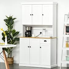 The microwave storage cabinet from inval is finished in a rich smoke oak or white laminate in. 71 Kitchen Pantry Buffet With Hutch Storage Cabinet Microwave Oven Stand With Drawer White Oak Walmart Com Walmart Com