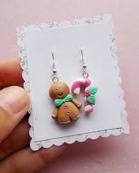 Gingerbread Man Earrings Christmas Earrings Candy Cane Earrings Christmas Gift In 2021 Polymer Clay Christmas Polymer Clay Crafts Christmas Earrings