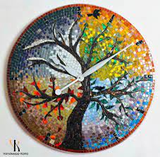 Seasons Mosaic Clock Mosaic Art Featuring Glass Mosaic Tiles Mosaic Tile Art Mosaic Art Mosaic Glass