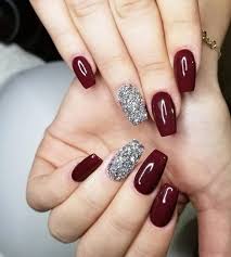 Nailart Nails Nailpolish Naildesigns Maroon Silver Silverglitter Acrylicnailart Classy Nail Designs Maroon Nails Maroon Nail Designs