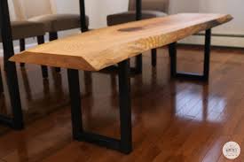 Our live edge table is styled with these amaaaazing molded plastic chairs (henrik chair) that are from canadian tire's canvas line (i'm in love, for i was recently asked to build a similar table for a friend using stainless steel legs. Diy Live Edge Bench With Metal Legs Diy Huntress