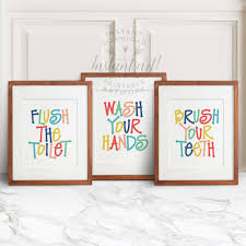 Kids Bathroom Art Set Printable Art Flush The Toilet Wash Your Hands Brush Your Teeth Colorful Bathroom Wall Decor Bathroom Wall Art Bathroom Art Printables Kids Bathroom Wall Decor Bathroom Art