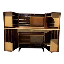 Hideaway home office in a immaculate white stark small space interior design white folding desk. Mummenthaler Meier Rosewood Magic Box Hideaway Desk Chairish