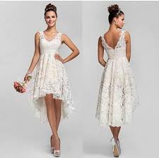 Beach Short Lace Wedding Dresses With V Neck Backless A Line High Low Hot Custom Made Charming Beach Garden Ivory Bridal Gowns In 2020 Short Lace Wedding Dress Hi Lo Wedding