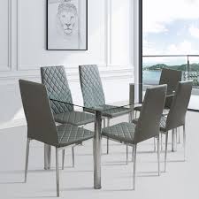 Sleek, angled stainless steel legs boast a polished chrome finish that. Modern Gray Dining Chairs And Glass Table Set Home Kitchen Dine Area 6 Seater Uk Ebay