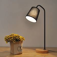 Nordic Modern Simple Textile Lampshade Table Lamp Wood Iron Bedroom Bedside Lamp Study Reading Light With Dimmable Button Switc Table Lamp Table Lamp Wood Lamp