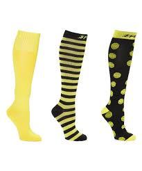 Fitdio Black Yellow Stripe 15 20 Mmhg Compression Knee High Socks Set Women