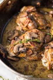 Creamy Whole30 Bacon Mushroom Chicken Thighs With Thyme Paleo Recipe Bacon Stuffed Mushrooms Stuffed Mushrooms Chicken Thigh Recipes