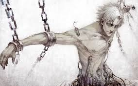 white-corner, matou kariya, fatezero, fate (series), highres, 1boy, chain, crest  worm, male focus, nude, pale skin, realistic, scar, solo, tentacles, white  hair, worm - Image View - | Gelbooru - Free Anime