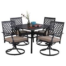 Mainstays greyson square set of 2 outdoor patio steel sling folding chair, beige. Mfstudio 5 Piece Black Metal Outdoor Patio Dining Furniture Set With 4 Swivel Chairs And 37 Steel Frame Slat Larger Square Table With 1 57 Umbrella Hole For Indoor And Outdoor Black Buy