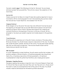 Hatchet Worksheets Hatchet Activities Menu Hatchet Novel Study Hatchet Activities Classroom Book Clubs