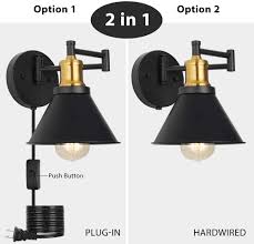 Gold brass wall sconce lamp long swing arm lights lighting fixture home decor. Wall Lights Industrial Wall Sconce Plug In Wall Lights Fixtures For Bedroom Bedside Reading Light With Switch Swing Arm Wall Light Set Of 2 Lighting Ceiling Fans