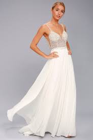 True Love White Beaded Rhinestone Maxi Dress White Beaded Dress Beaded Maxi Dress Cute Prom Dresses